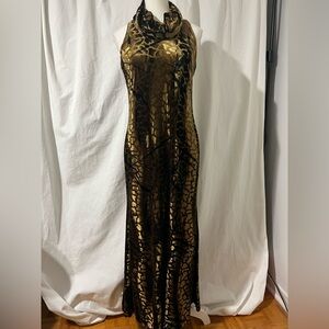Frank Lyman Elegant Gold and Black Evening Gown